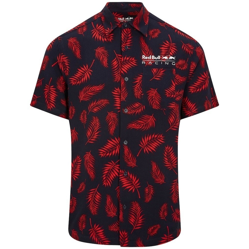 Red Bull Racing Button Up Shirt Mens L Tropical Hawaiian Resortwear Beach Island